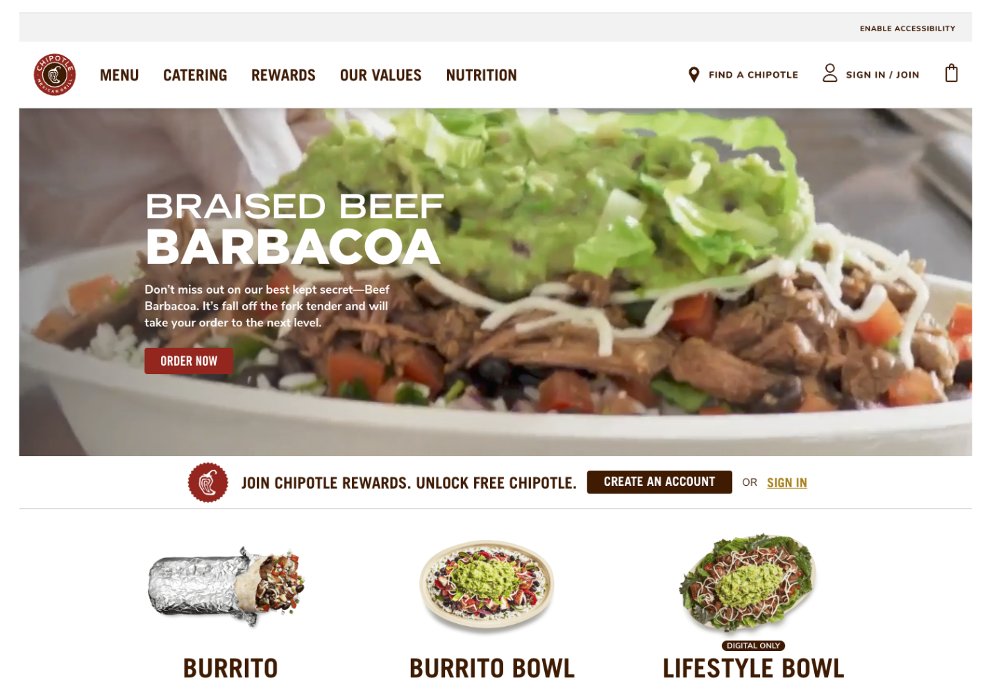 Chipotle CTA: Order now